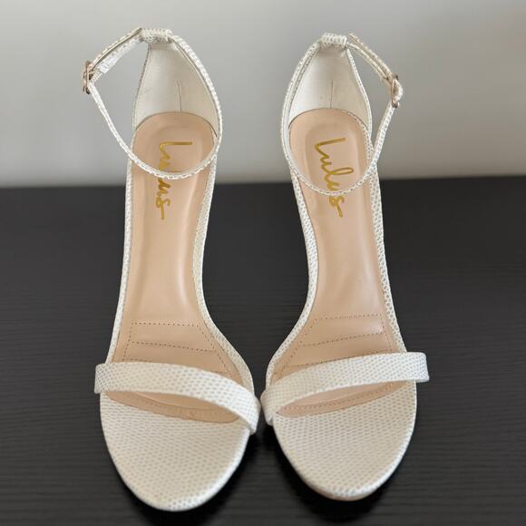 Lulu's | Loveliness White Lizard Strap Heels - Picture 4 of 8